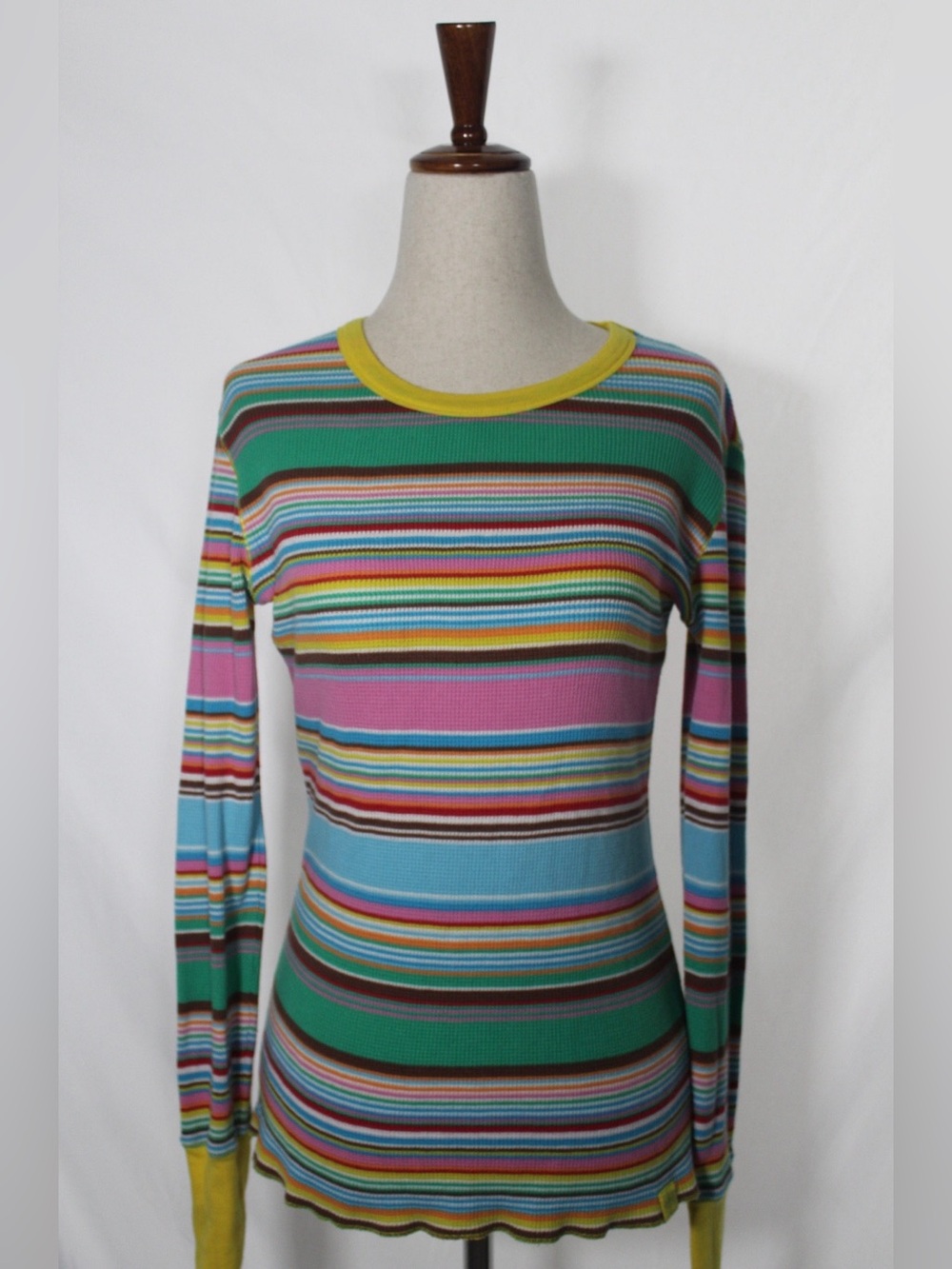 Y2K Vintage Victoria's Secret Multicolor Striped Long-Sleeve Top w/ Yellow Trim